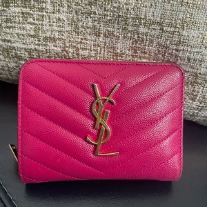 SOLD YSL Saint Laurent Magenta Pink grain de pudre leather wallet